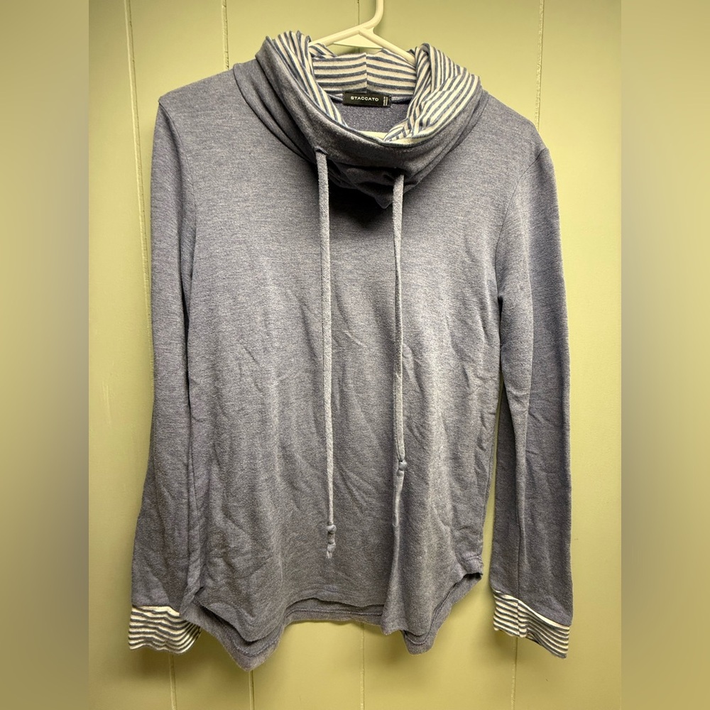 Staccato Blue and White Striped Cowl Neck Pullover